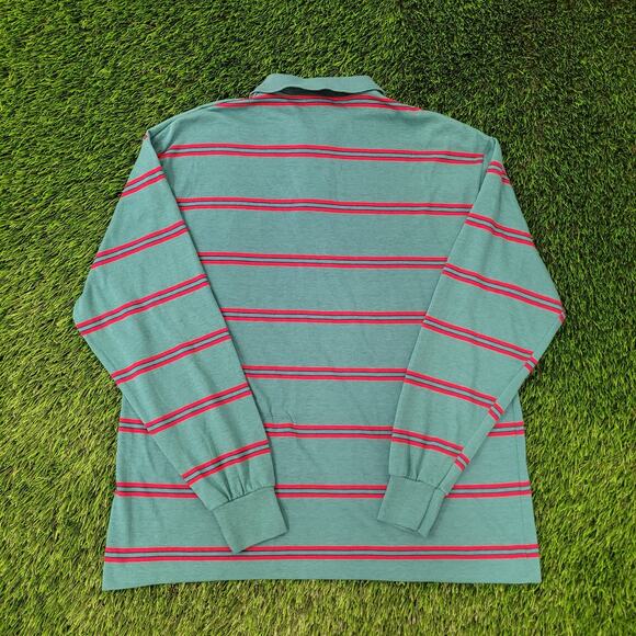 Vintage 90s MOD Striped Polo Shirt Large 22x27 Green Red - Picture 2 of 14